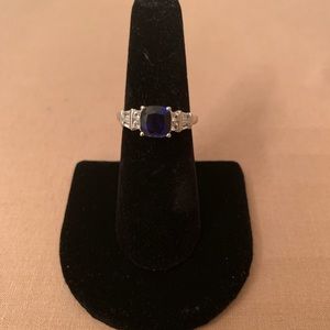 Blue & White Lab Created Sapphire Ring. SS